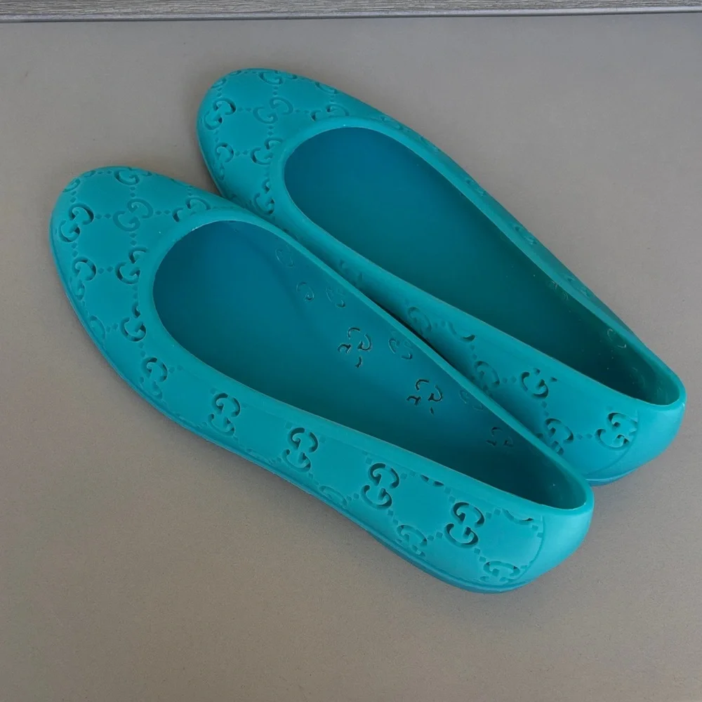 Authentic Gucci Teal GG  Rubber Jelly Ballet Flats EU 40 (US 9.5–10) NIB - Picture 10 of 16